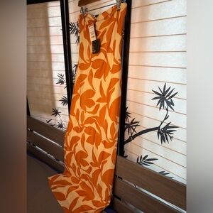 T.J.Maxx Orange and Cream Strapless Dress